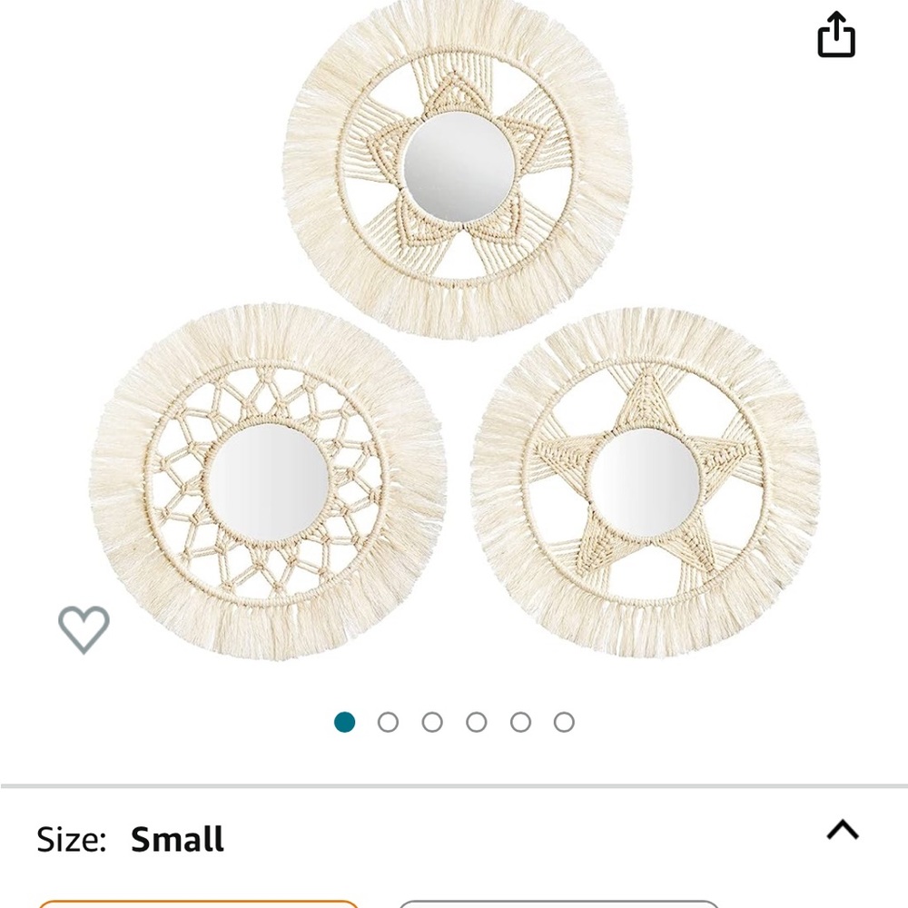 New! Mini Round Wall Mirror with Macrame Fringe Set of 3, Boho style, 4”D
